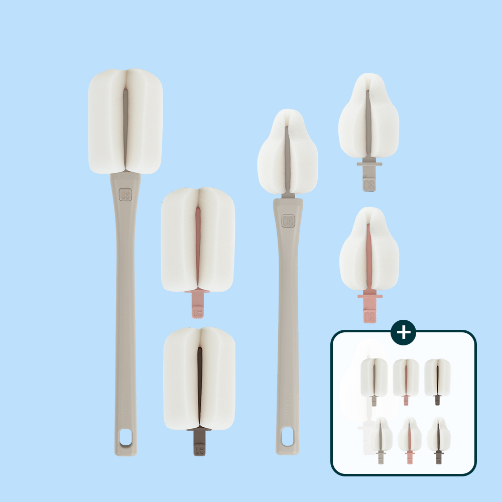 [젖꼭지솔리필3P+젖병솔리필3P 추가증정] 마더케이 리필형 세척솔 1년완성세트 (젖병 세척솔 세트+젖꼭지 세척솔 세트)