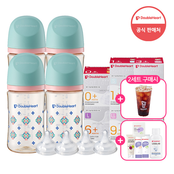 ★2건 구매시 메가커피 아이스아메리카노 증정★[썸머페스티벌]더블하트 모유실감 3세대 PPSU 160/240ml 단청 및 모유실감 젖꼭지 2입( SS ~ 3L)
